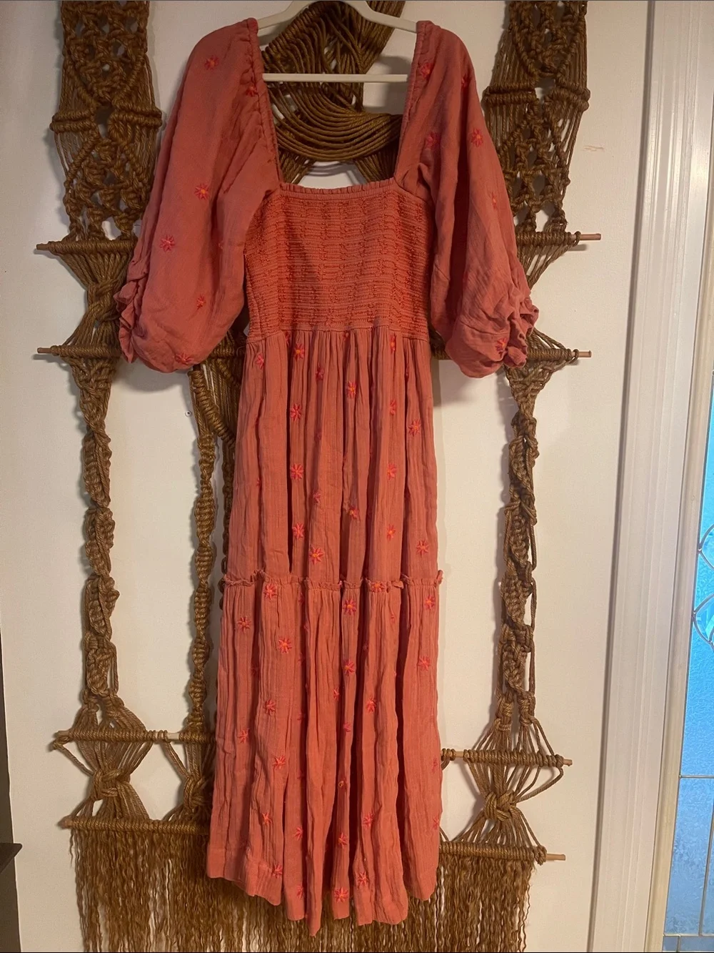 FREE PEOPLE NWT Women’s Rustic Maxi Dress in Dusty Coral with Puff Sleeves - Picture 1 of 3